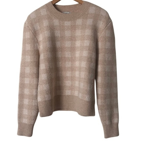 Evereve Womens Pullover Crew Neck Beige Collette Checkered Sweater, Small - Picture 5 of 8